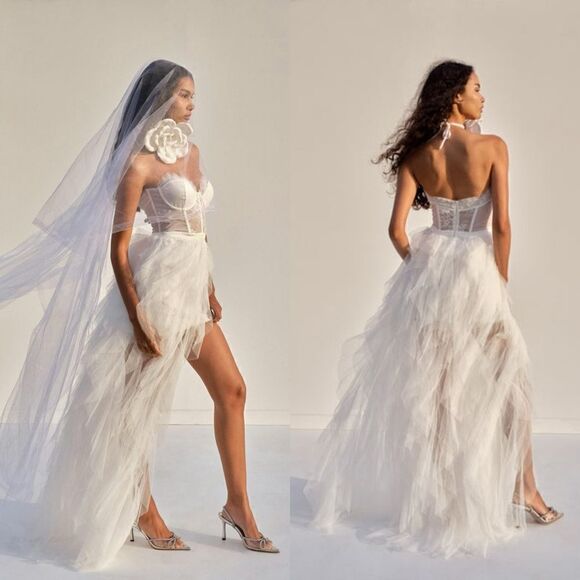 For Love and Lemons Bustier Mini White Dress Lace Strapless Sheer Size XS - Picture 1 of 16